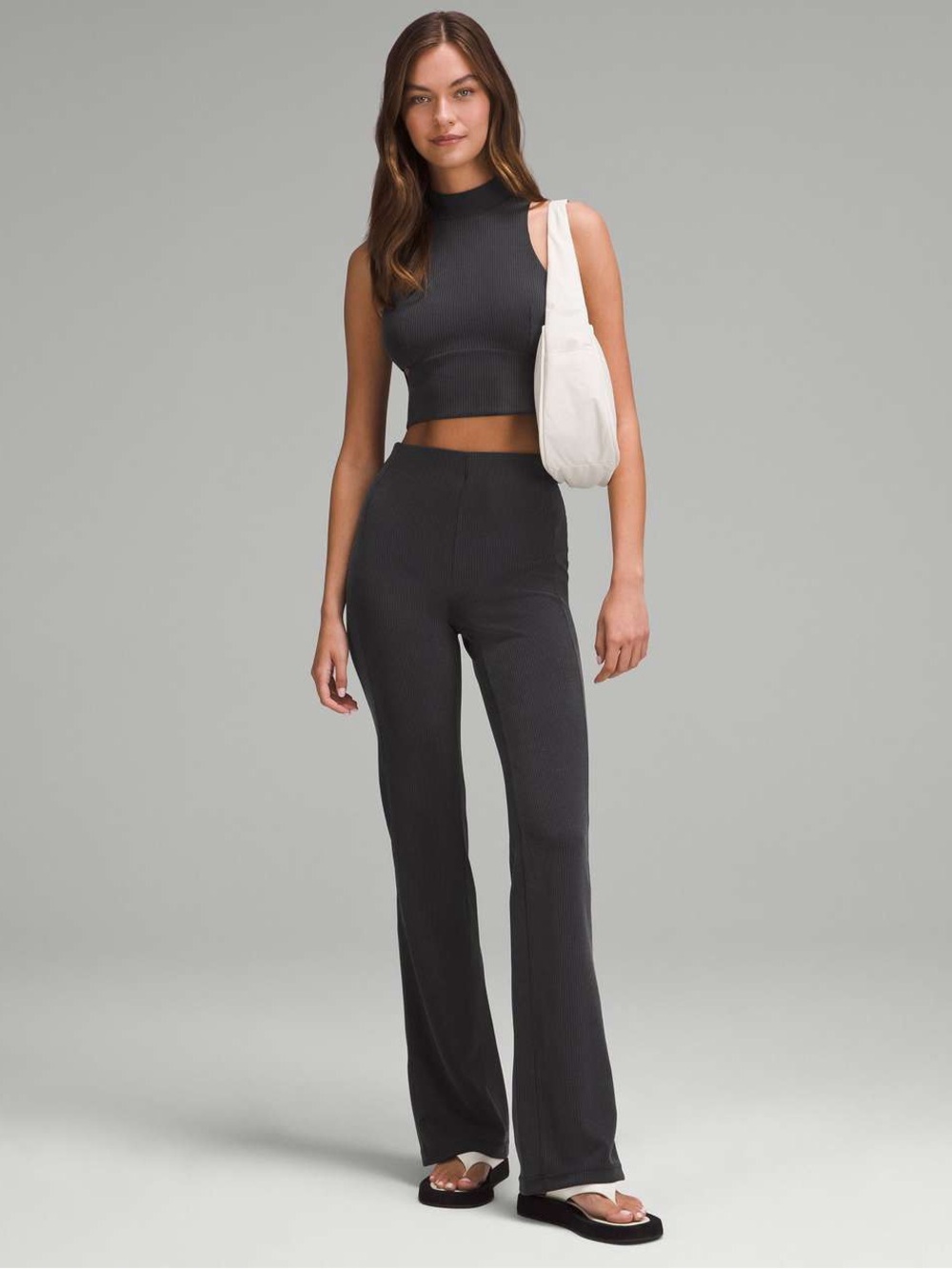 lululemon athletica Ribbed High-Rise Flare Pants in Charcoal Gray 10
